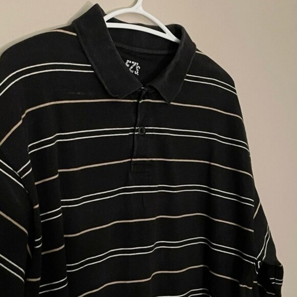 Haggar Black White & Tan Striped Long Sleeve Polo Shirt - Picture 3 of 12